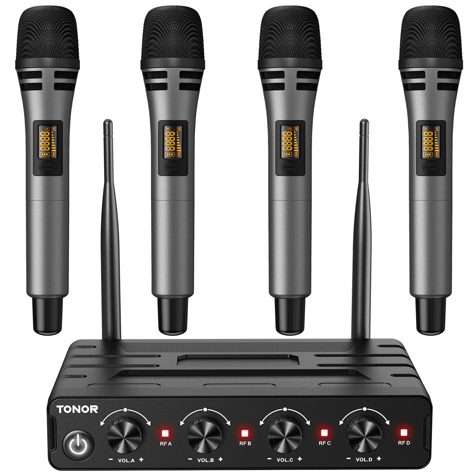 TONOR Wireless Microphone System - 4x10 Channel UHF Cordless Handheld Mic with 200FT Range, Stable Signal for Karaoke, Church, Wedding & Events | Ideal for Live Performances, Public Speaking & Professional Audio Setups