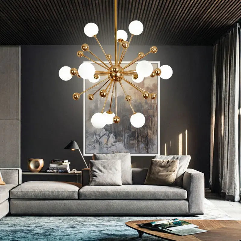 Serenity Gold Brass Sputnik Chandelier - Modern Mid-Century Lighting Fixture for Dining Room, Living Room & Bedroom Decor