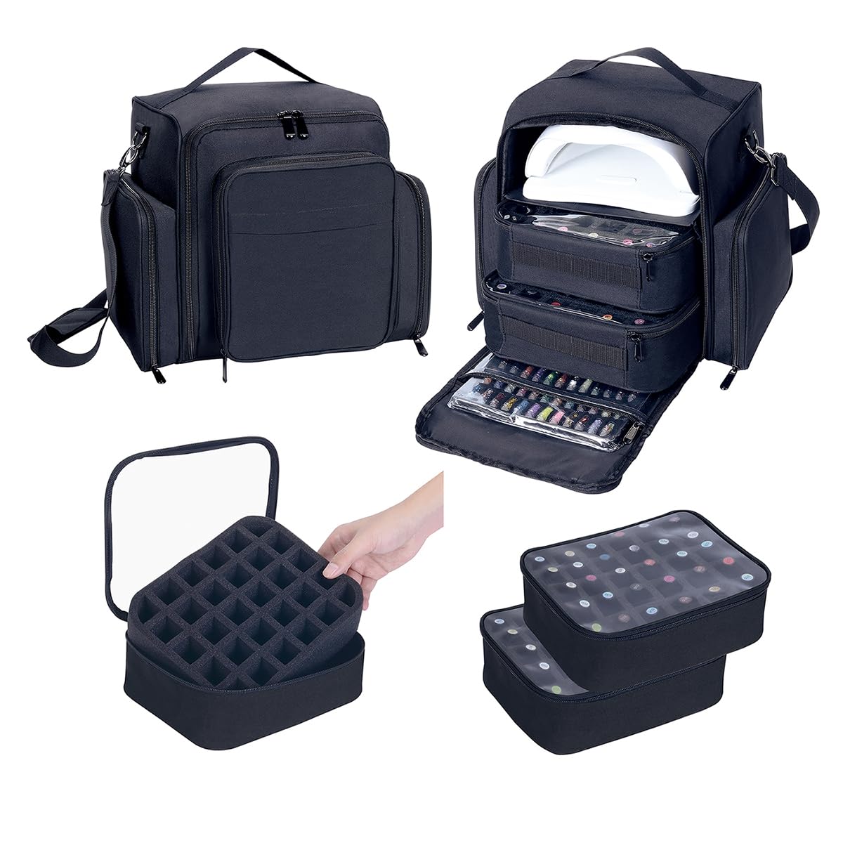 60 Bottle Nail Polish Organizer - Portable Travel Case with Detachable Bags for Nail Tools & Cosmetics Storage