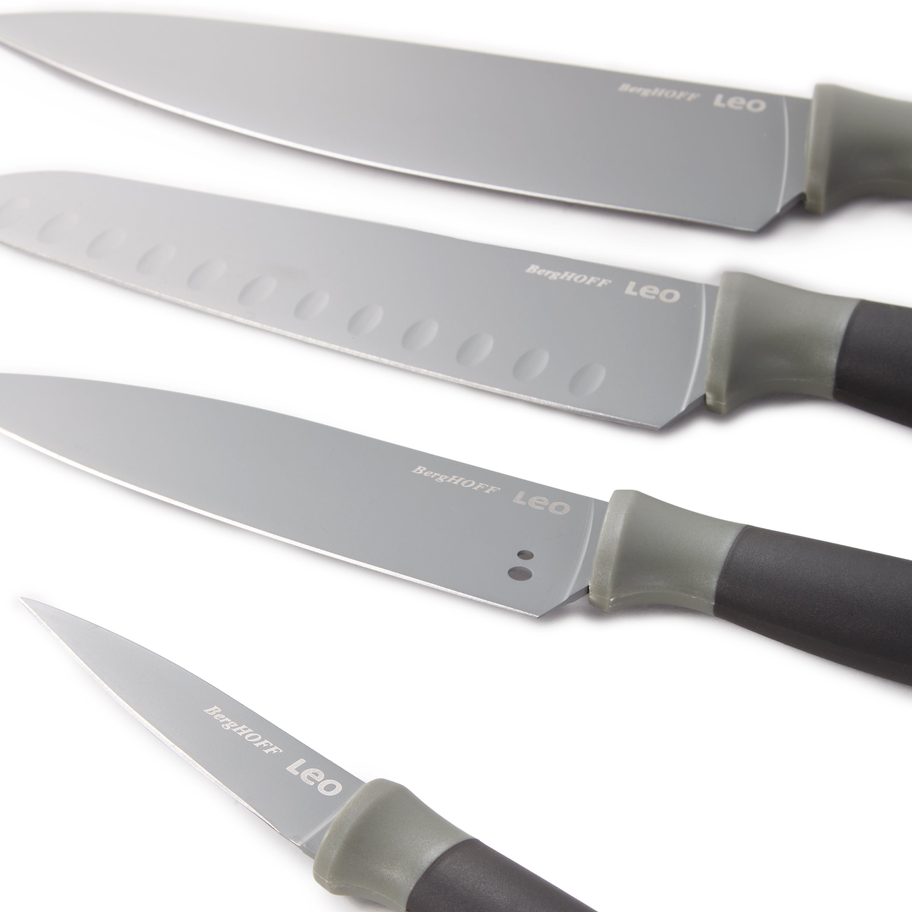BergHOFF Leo Balance 4-Piece Nonstick Stainless Steel Cutlery Set - Eco-Friendly Recycled Material, Dishwasher Safe, Modern Grey Utensils for Cooking, Serving & Everyday Kitchen Use