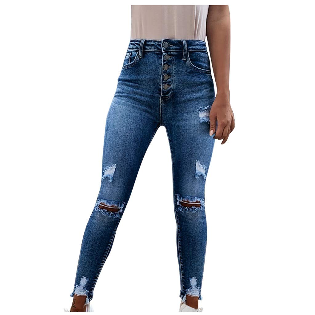 Women's Stretch Skinny Ripped Jeans - High Waisted Curvy Fit with Button Fly & Distressed Wash | Perfect for Casual Outfits, Date Nights & Street Style Fashion
