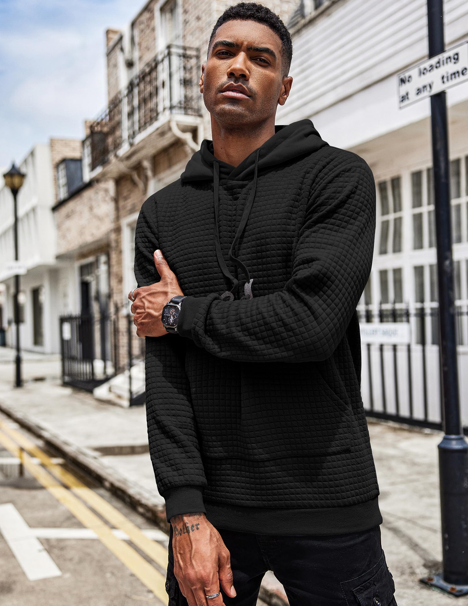 COOFANDY Men's Waffle Knit Hoodie with Pocket - Long Sleeve Pullover Sweatshirt for Casual Wear, Street Fashion & Outdoor Activities