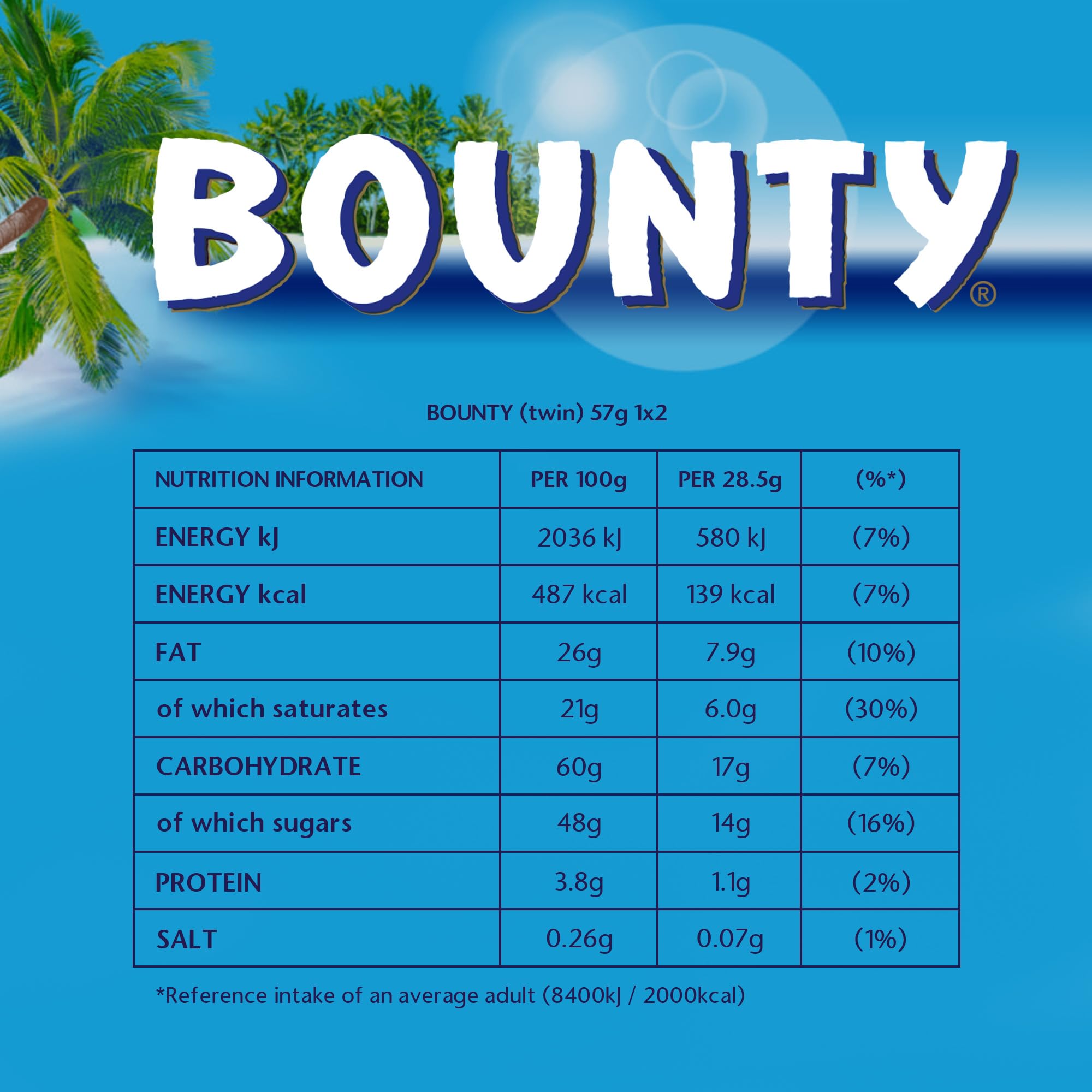 Mars Bounty Milk Chocolate Bar 57g - Delicious Coconut & Milk Chocolate Candy for Snacking, Gifts & Party Favors