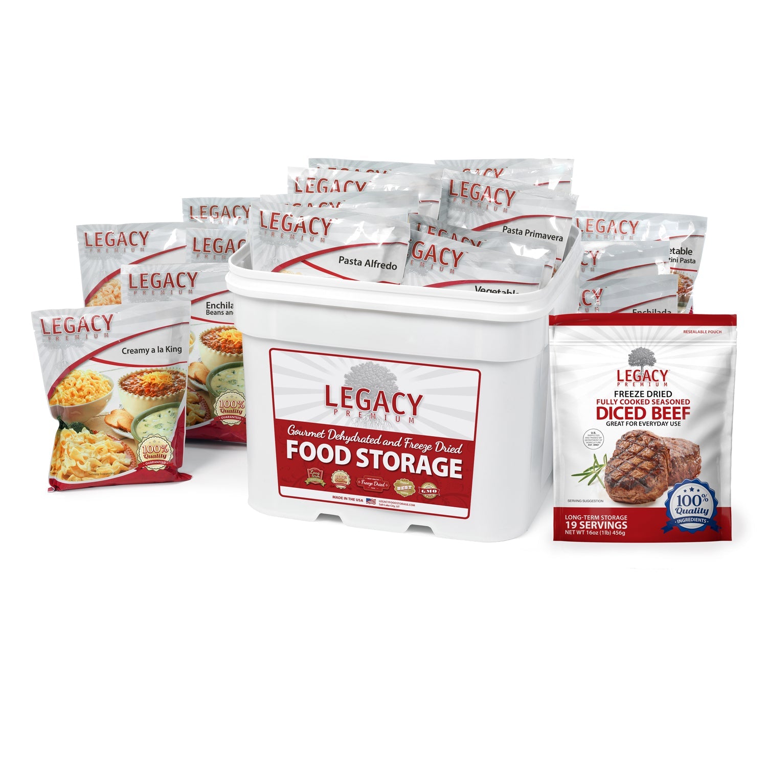 79 Servings Freeze Dried Beef & Entree Combo Bucket - Emergency Food Storage, Camping & Survival Meals - Long Shelf Life Ready-to-Eat Meals for Outdoor Adventures & Disaster Preparedness