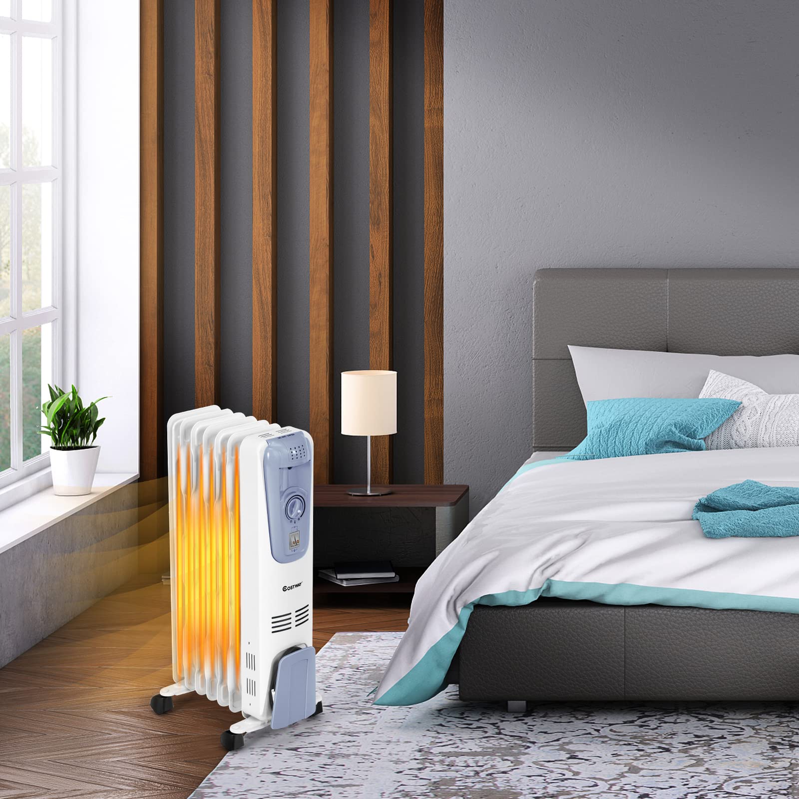 KOTEK 1500W Oil Filled Radiator Heater - Portable Electric Space Heater with Adjustable Thermostat, 3 Heat Settings & 7 Fins, Overheat & Tip-Over Protection - Energy Efficient Indoor Heater for Bedroom, Office, Living Room & Small Spaces