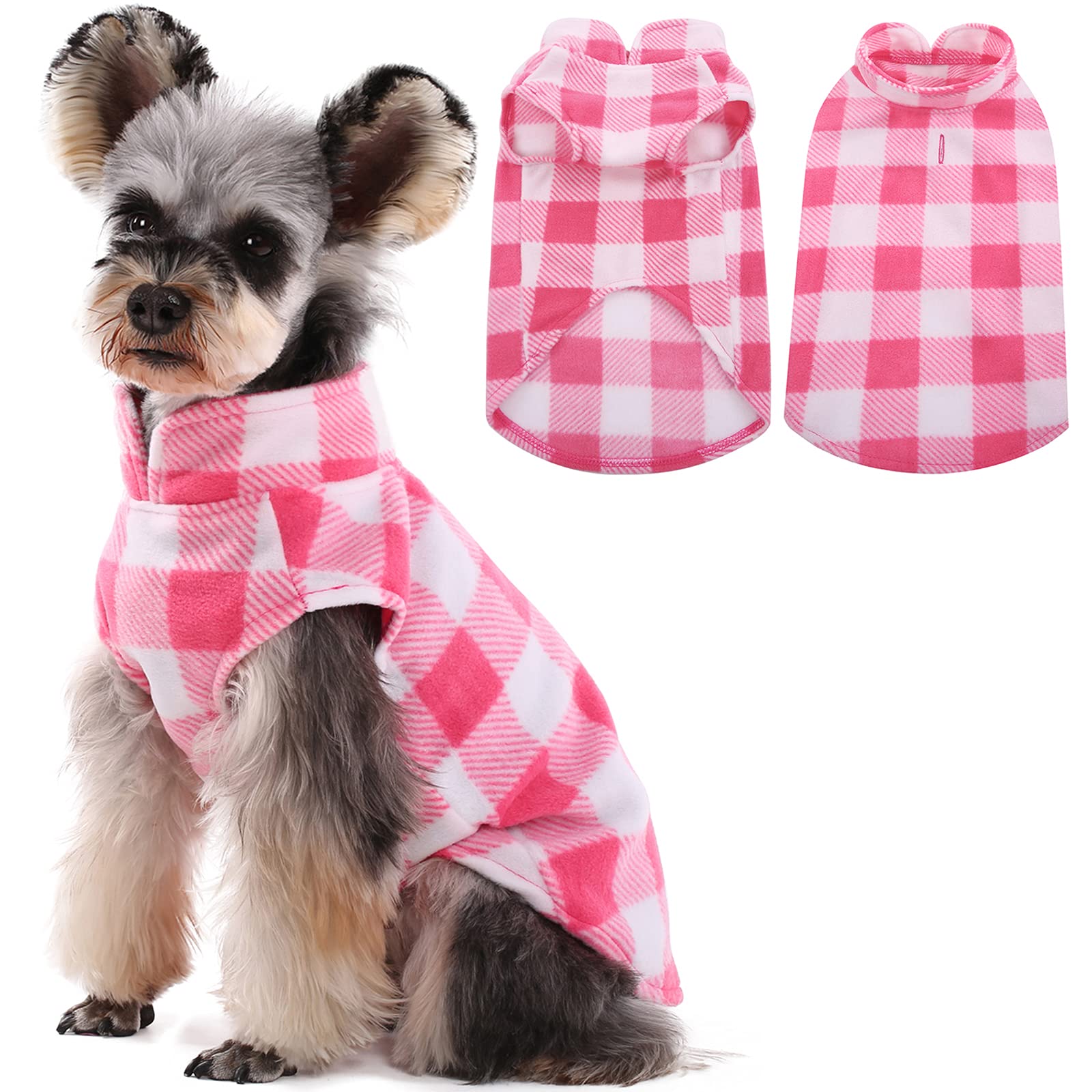 Kuoser Stretch Dog Fleece Vest - Soft Plaid Dog Sweater for Small Dogs & Cats | Warm Winter Pullover Coat with Leash Hole for Teddy, Chihuahua & Yorkshire Terriers | Perfect for Outdoor Walks & Indoor Cozy Time