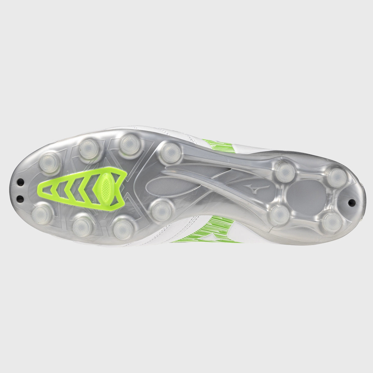 Mizuno Morelia Neo IV Pro MD Rugby Boots - White/Neon Green - Lightweight Soccer Cleats for Men - Perfect for Rugby Matches & Training Sessions