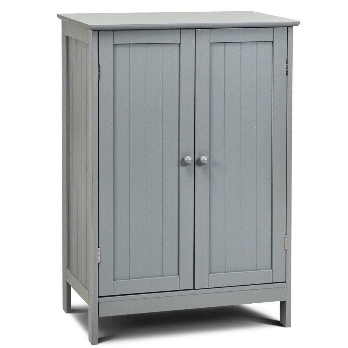 Gray Double Door Bathroom Storage Cabinet - Waterproof Floor Standing Cupboard for Bathroom, Bedroom, or Laundry Room Organization