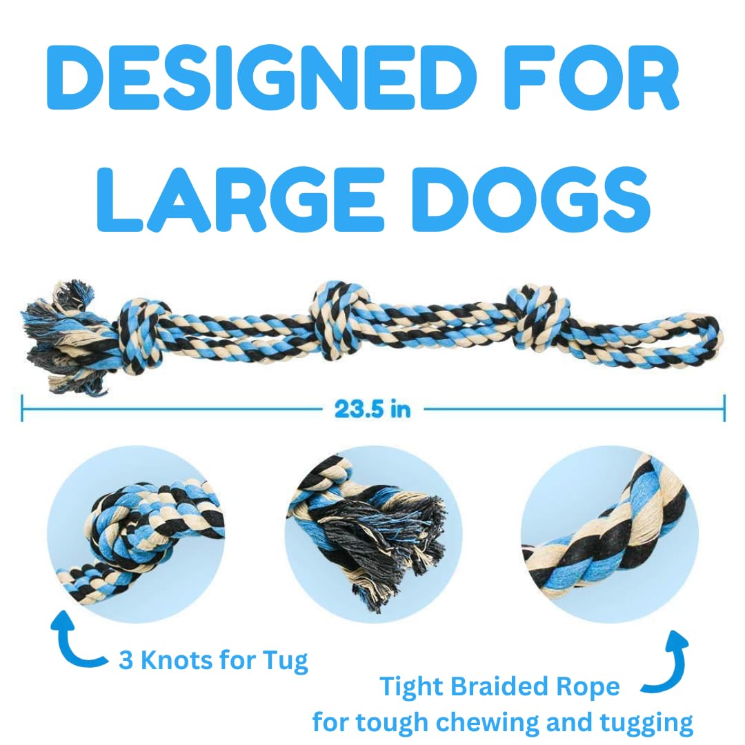XL Durable Rope Dog Toy for Aggressive Chewers - Nearly Indestructible Chew Toy for Large Dogs, Supports Non-Profit Dog Rescue (Blue) - Perfect for Playtime, Training & Dental Health