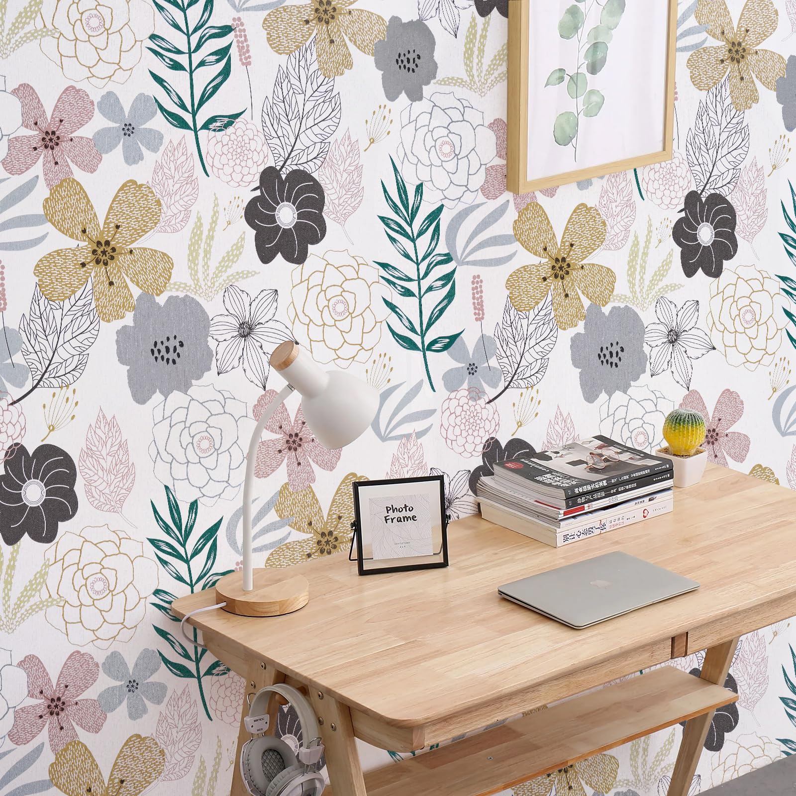 Floral Peel and Stick Wallpaper - Pink Perennial Blooms Self-Adhesive Vinyl, 17.71'' x 118'' Removable Waterproof Contact Paper for Bathroom, Cabinet & Home Decor | Easy DIY Wall Covering for Bedroom, Kitchen Backsplash & Furniture Makeover