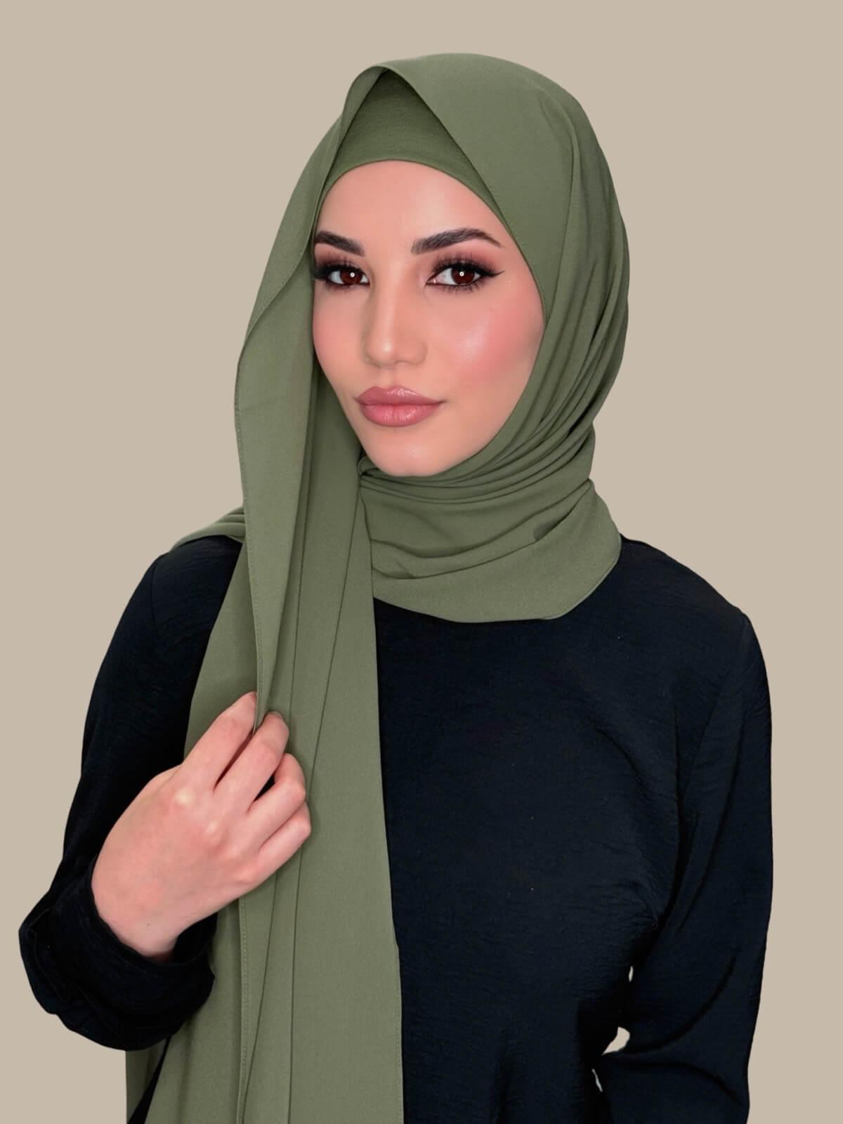 Elegant Dusty Olive Chiffon Hijab Set - Soft & Breathable Scarf for Women - Perfect for Daily Wear, Prayer, and Special Occasions
