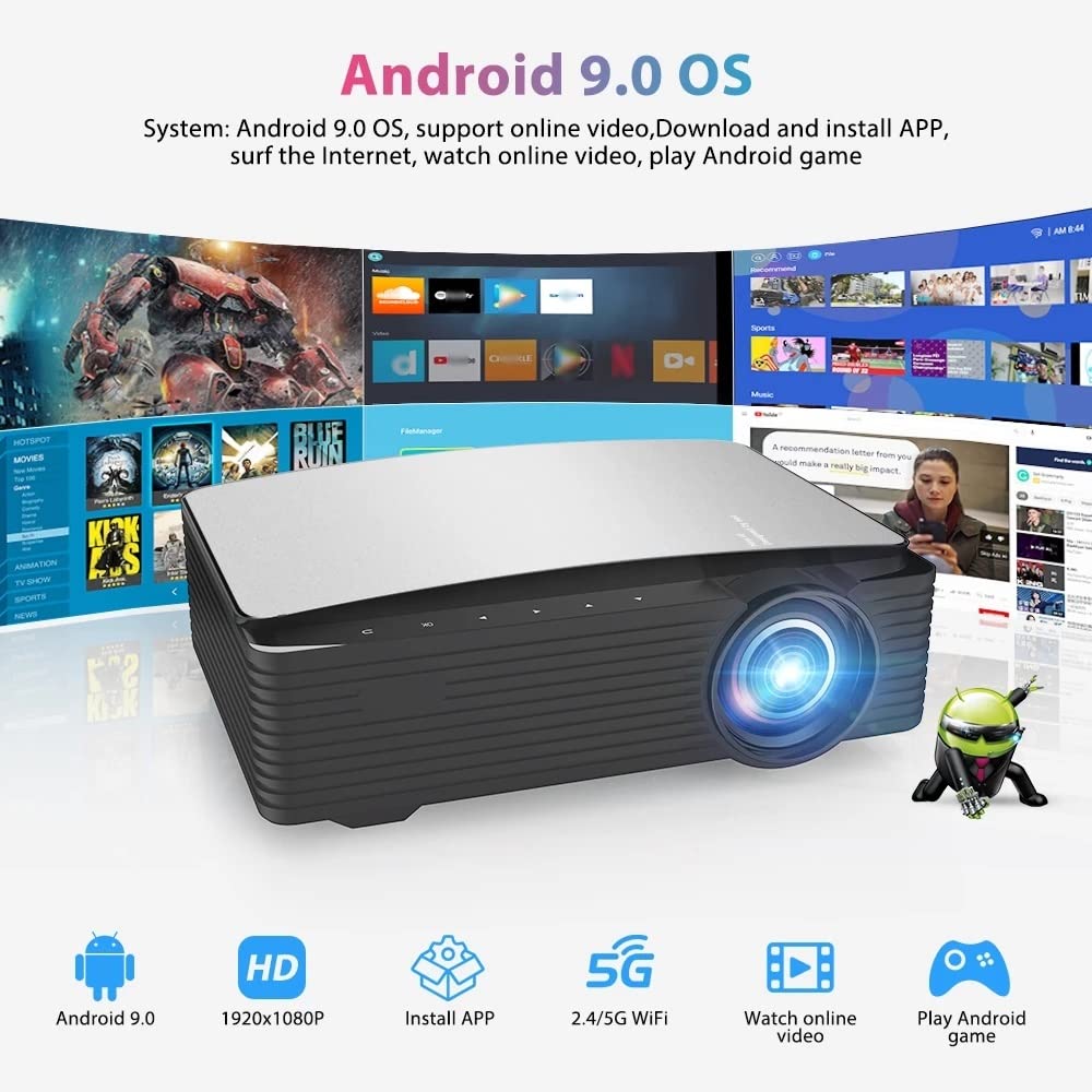 PHAVEA 550 ANSI Portable Movie Projector with Android 9.0 WiFi, 1080P HD Native Resolution, Keystone Correction, HDMI & USB - Perfect for Home Theater, Outdoor Movies, Camping, and Backyard Entertainment