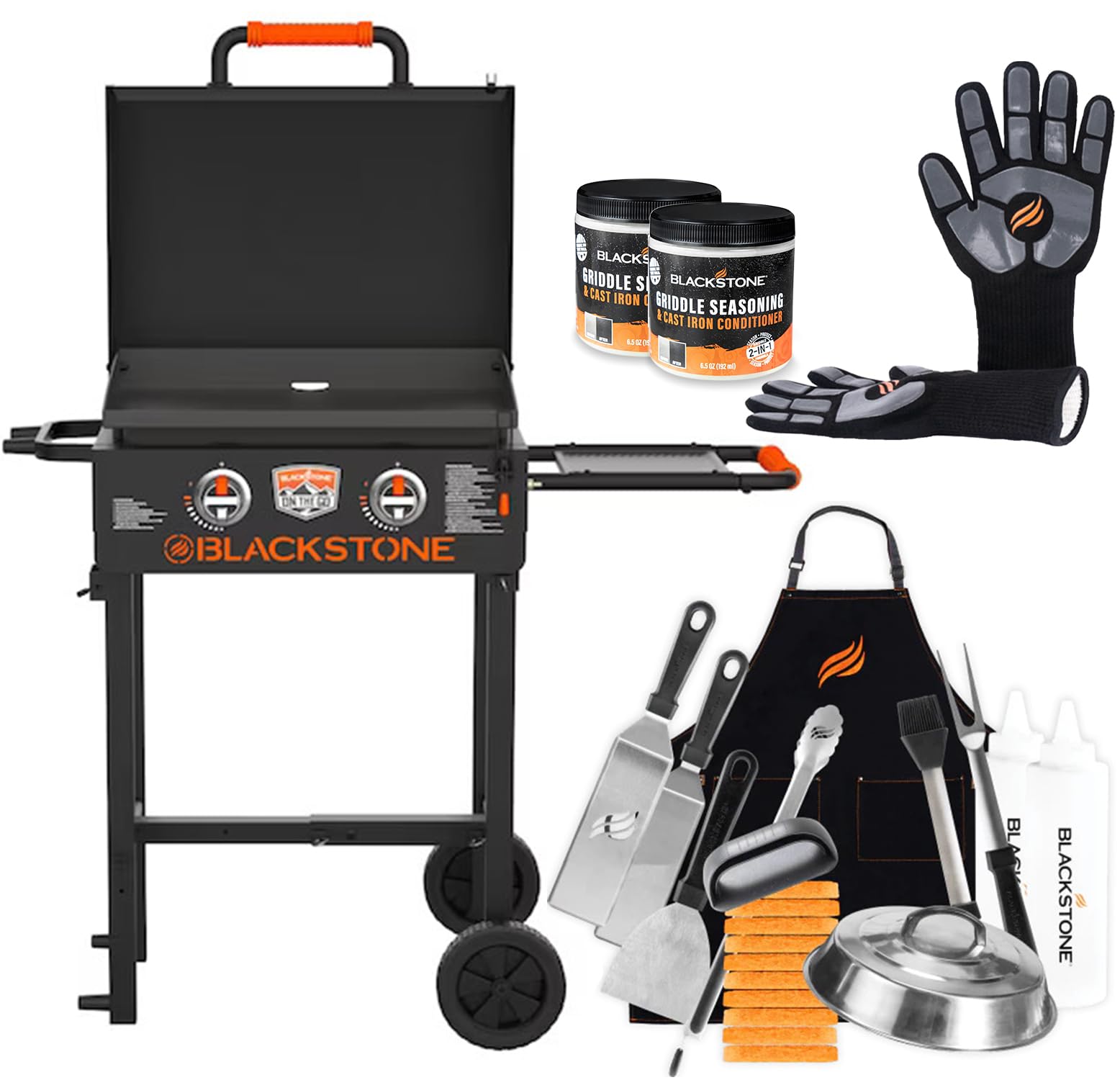 22 Inch Blackstone Griddle with Hood & Grill Stand – Portable Outdoor Flat Top Gas Grill for BBQ, Camping & Tailgating – Includes Blackstone Accessories, Seasoning Kit & Griddle Gloves – Perfect for Backyard Cooking, Outdoor Parties & RV Trips