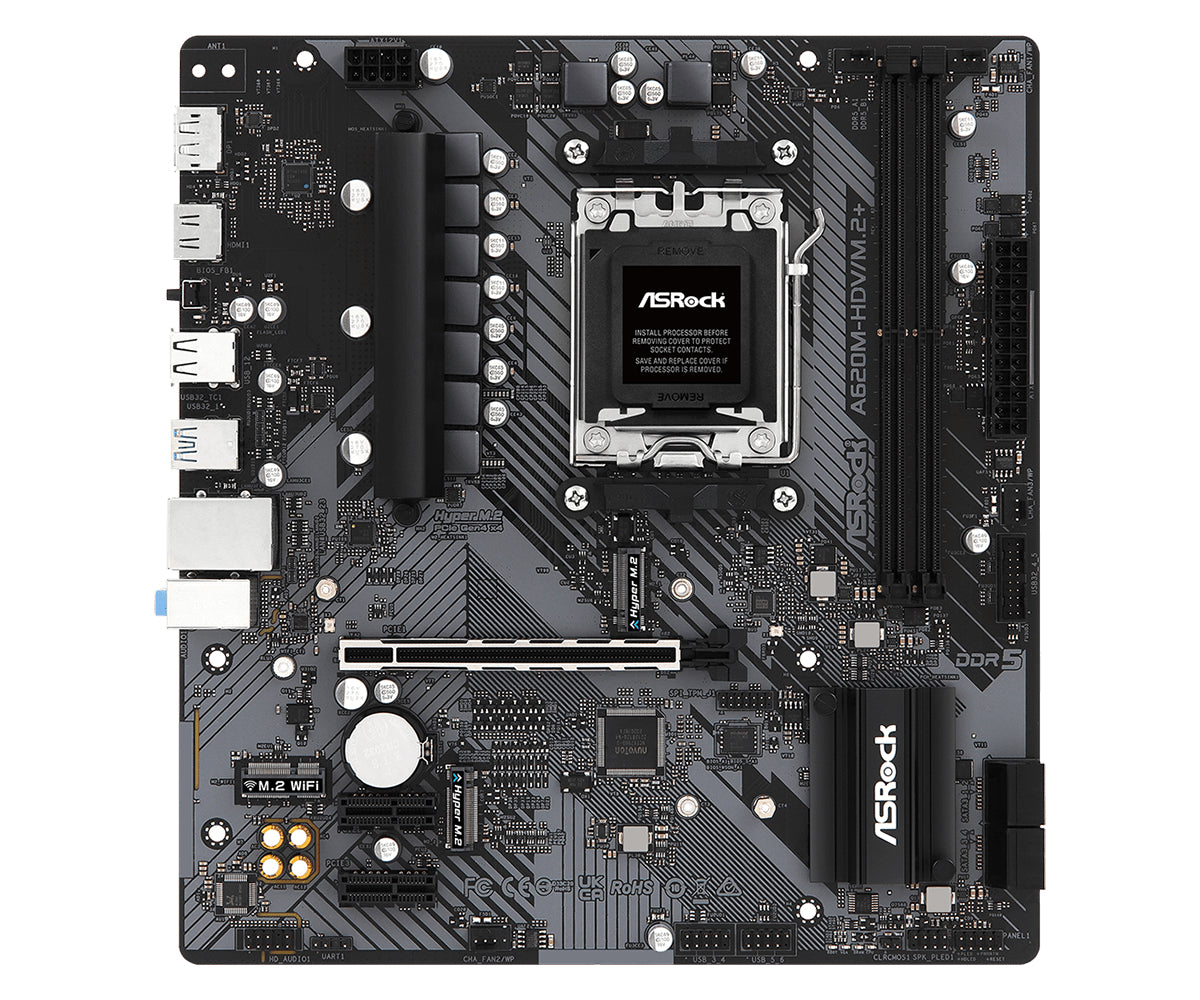ASRock A620M HDV/M.2+ AMD A620 Socket AM5 Micro ATX Motherboard - Perfect for Gaming PC Builds & Home Office Workstations