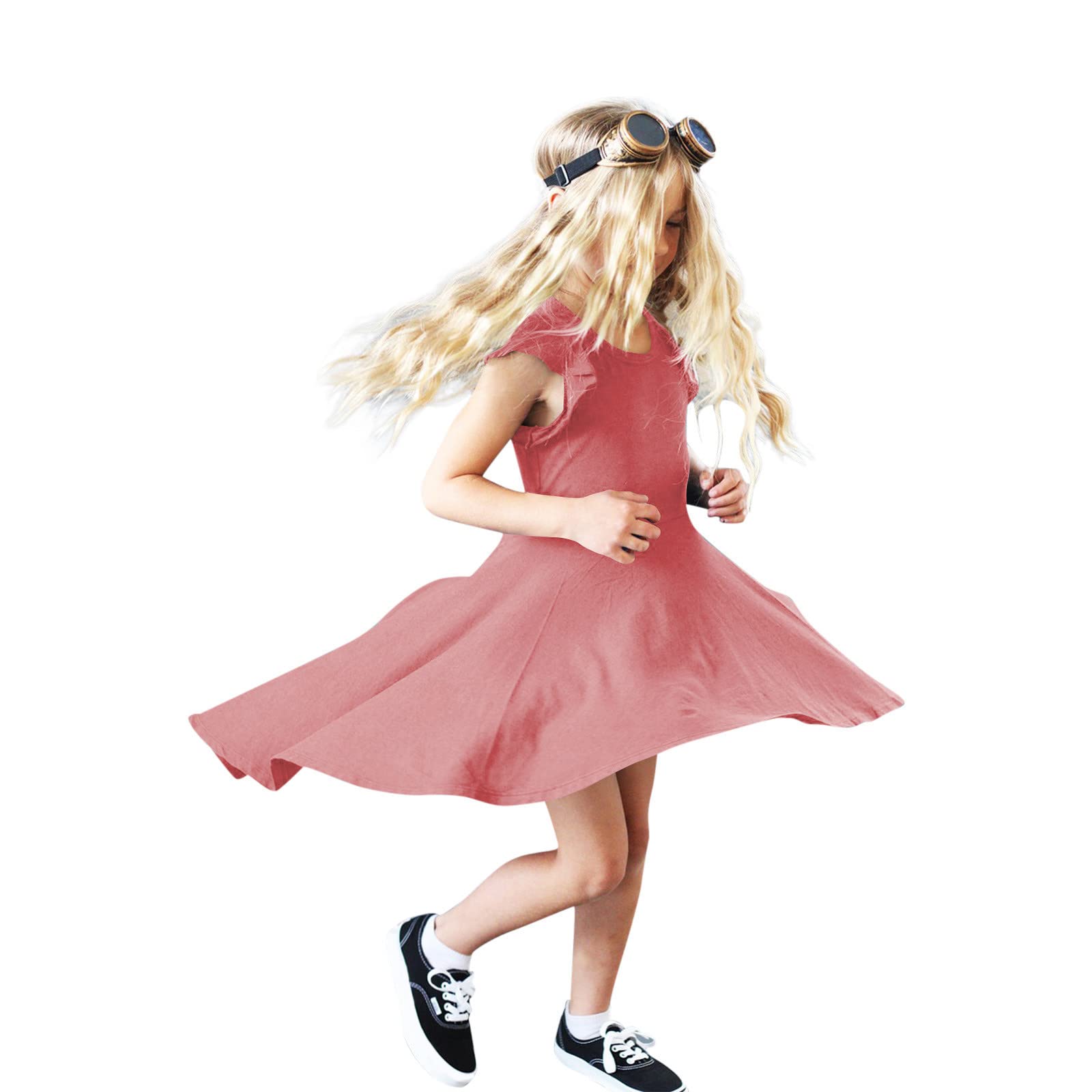 Vintage Girls Dresses - Kids Solid Color Sleeveless Swing Dress Retro Rockabilly Party Outfit for Special Occasions & Photo Shoots