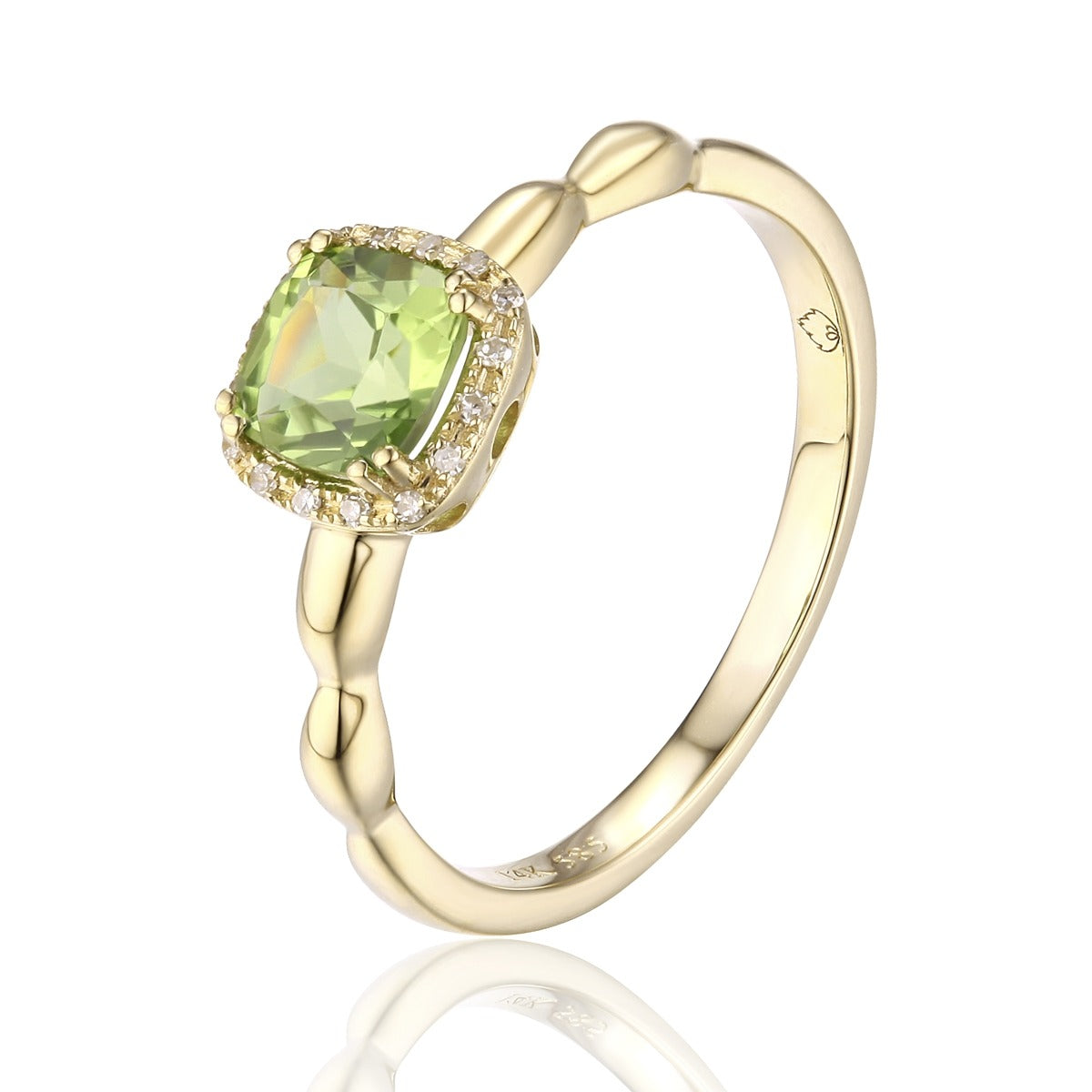 Peridot & Diamond Halo 14K Yellow Gold Ring for Women - Elegant Birthstone Jewelry Gift for August, Wedding, Anniversary & Special Occasions