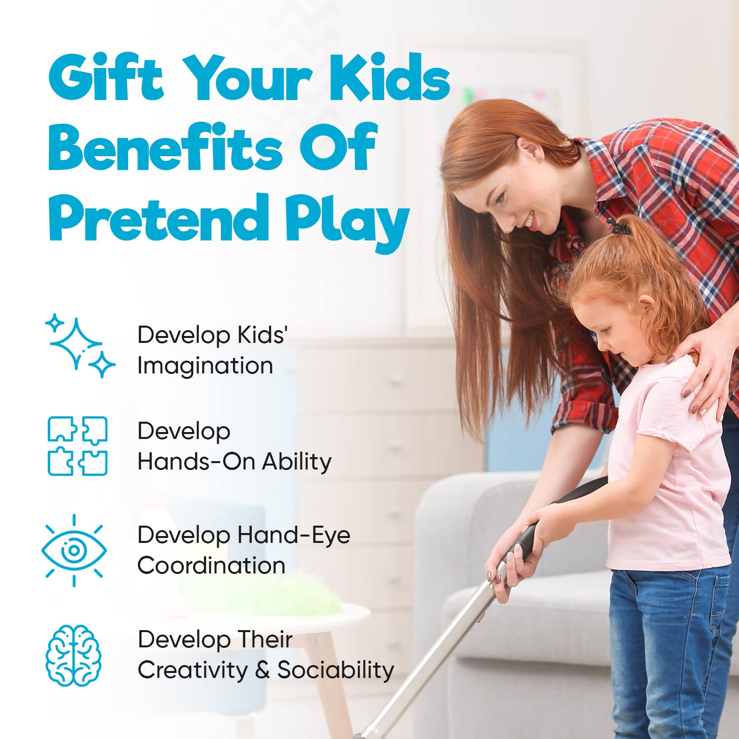 Misco Toys Kids Vacuum Cleaner - Realistic Toy Handheld Vacuum with Sounds & Lights - Educational Cleaning Toy for Toddlers Ages 3 4 5 6 7 - Perfect Gift for Boys & Girls (Blue) - Fun Pretend Play for Home & Classroom Cleaning Activities