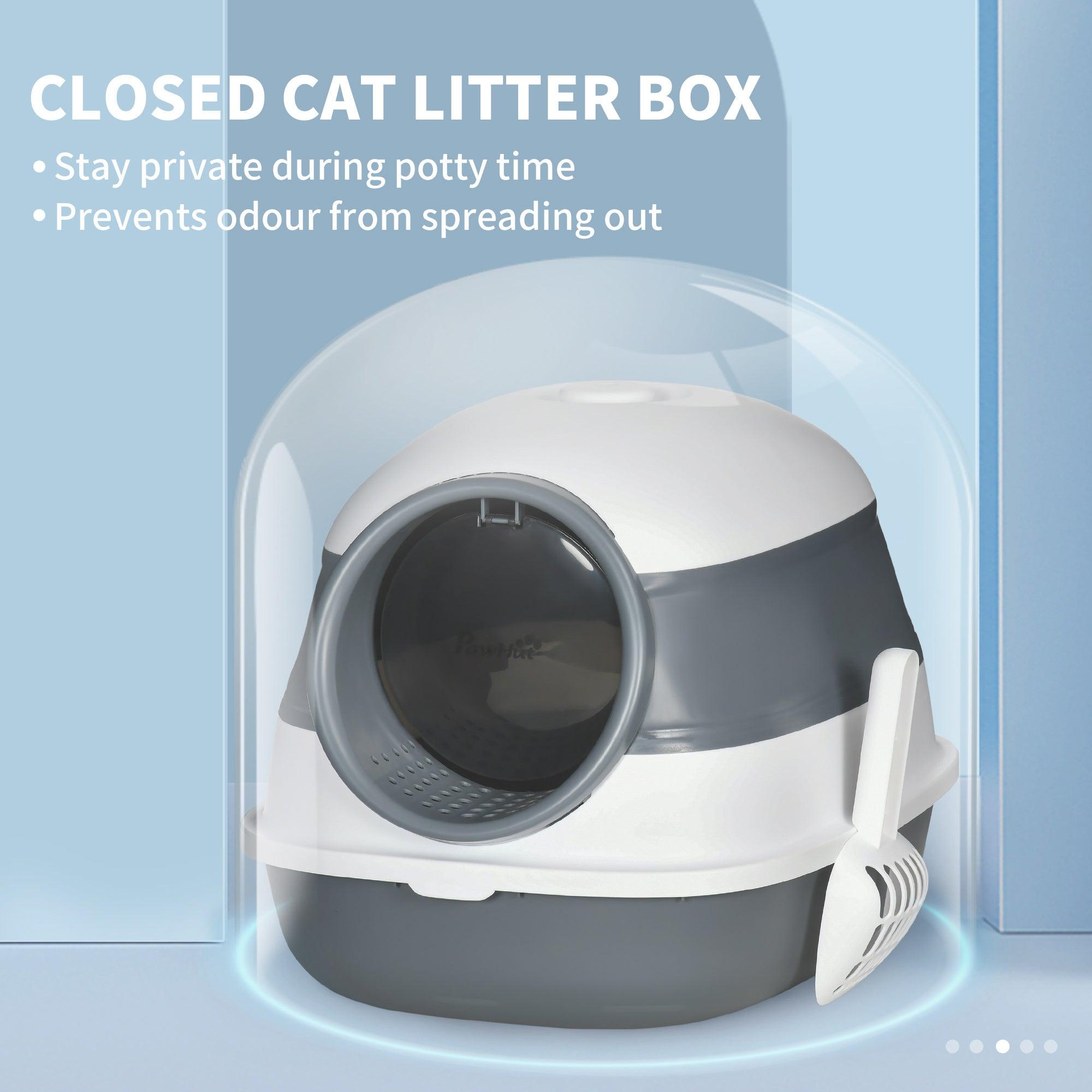 Premium Covered Cat Litter Box with Lid - High Sides & Built-in Air Freshener - Large Dual Entry Foldable Design - Easy to Clean in White & Gray - Perfect for Small Spaces & Odor Control at Home