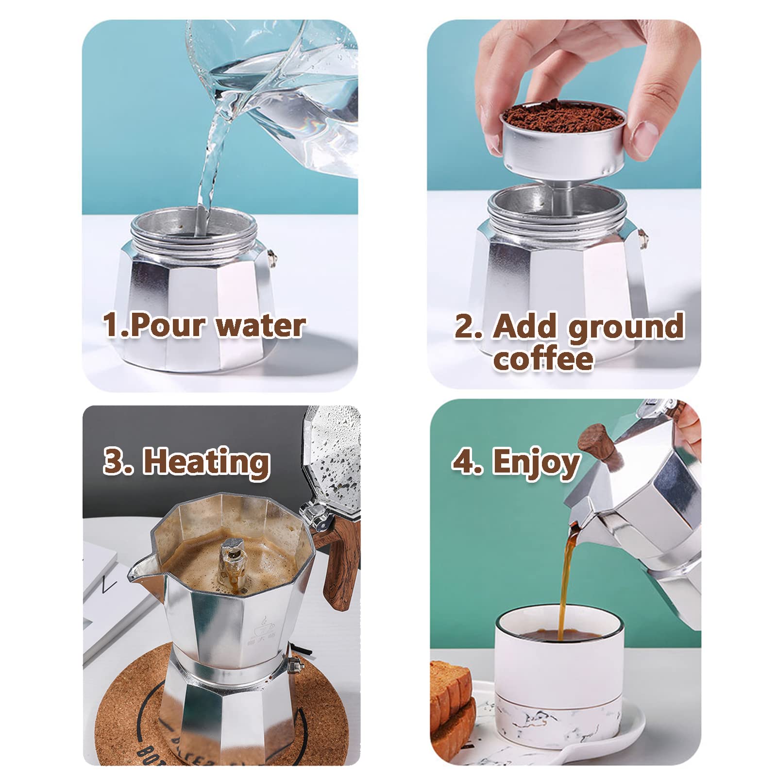 Stovetop Espresso Maker - 6 Cup Italian Moka Pot for Gas & Electric Stoves, 10oz Coffee Percolator for Cappuccino, Latte & Cuban Coffee - Perfect for Home Brewing, Camping & Outdoor Adventures