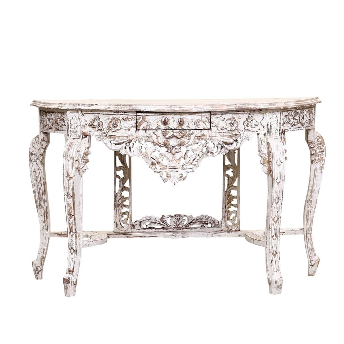 Elegant French Arched Hand-Carved Indian Solid Wood Console Table - Perfect for Entryway, Hallway, or Living Room Decor
