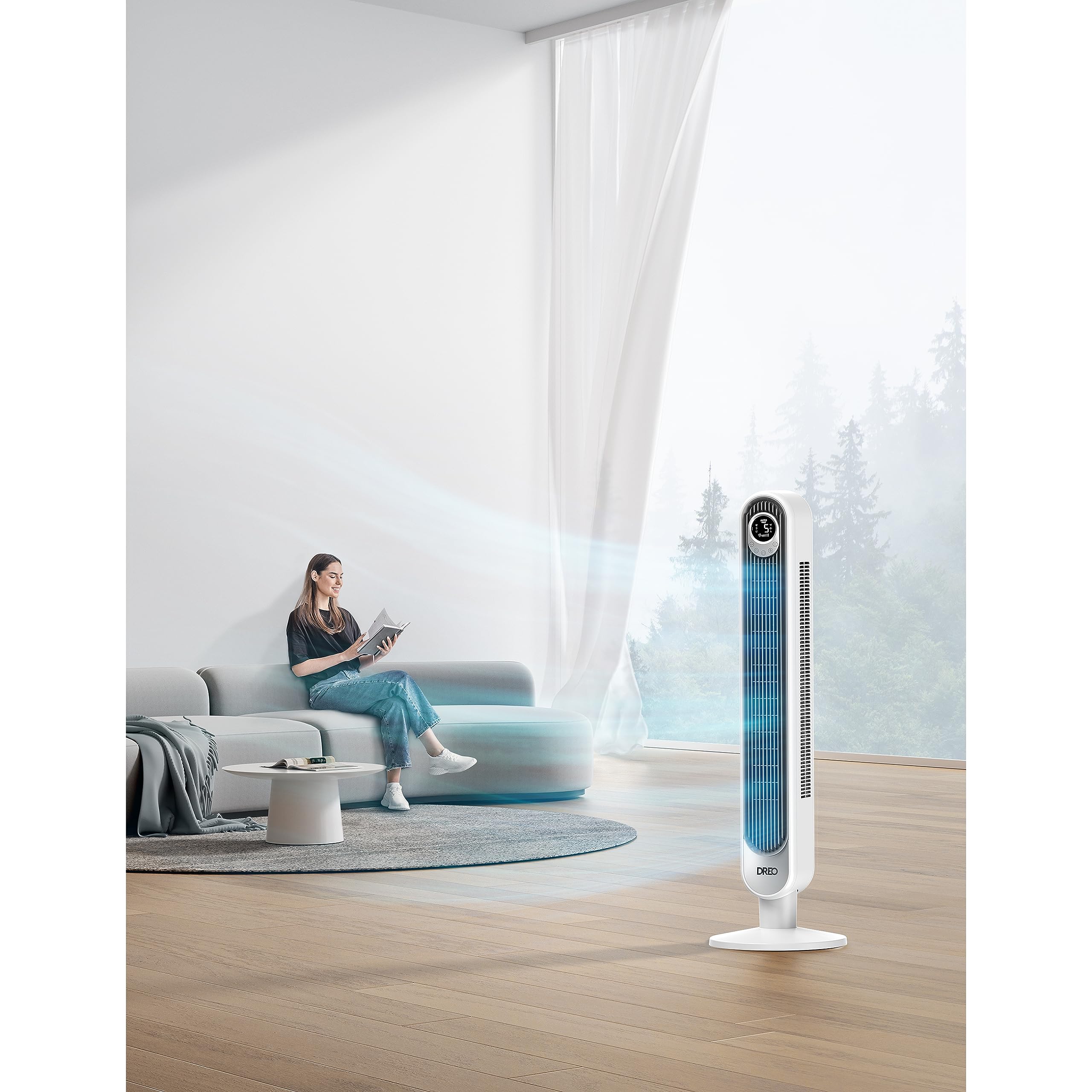 Dreo 42 Inch Tower Fan - Quiet Bladeless Oscillating Fan with Remote Control, 6 Speed Settings, 4 Modes, LED Display, 12H Timer - Powerful White Standing Floor Fan for Home, Bedroom, Office & Indoor Cooling | Perfect for Summer, Hot Weather & Air Circulation