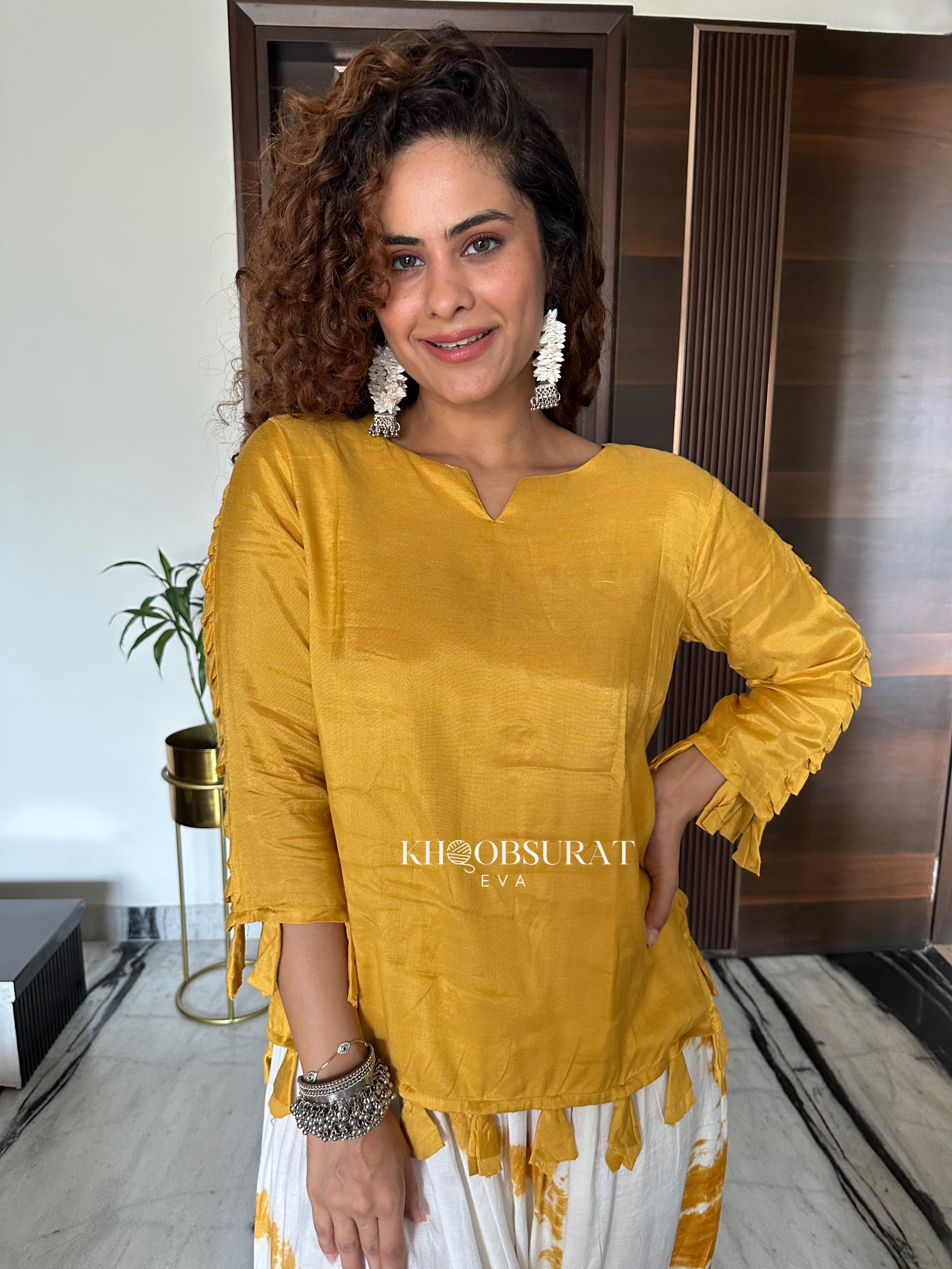 Stylish Shakti Yellow Kurta & Tulip Pants Set | Traditional Indian Ethnic Wear for Women | Perfect for Festivals, Weddings & Cultural Events