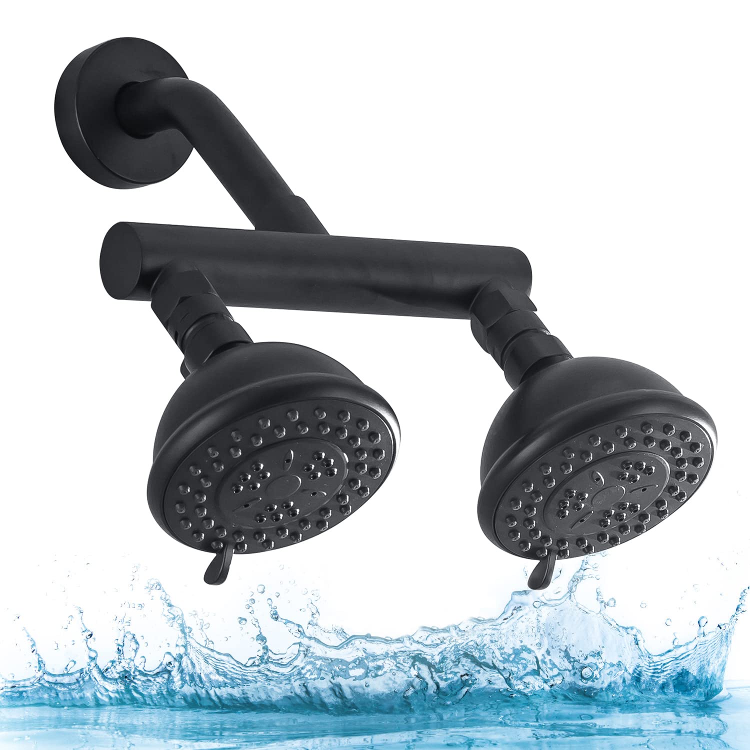 Premium Matte Black High Pressure Dual Shower Head Set with 3 Spray Functions - Solid Brass Construction, Shut-Off Valve & Adjustable Shower Arm - Perfect for Spa-Like Bathroom Experience & Water Conservation