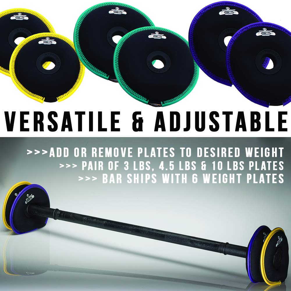 HYPERWEAR Adjustable Barbell Set with Soft Weight Plates - Expandable SoftBell System for Strength Training, Cardio & Home Gym (35 lb Barbell, Up to 60 lbs Capacity) - Perfect for Home Workouts, CrossFit & Functional Fitness Training