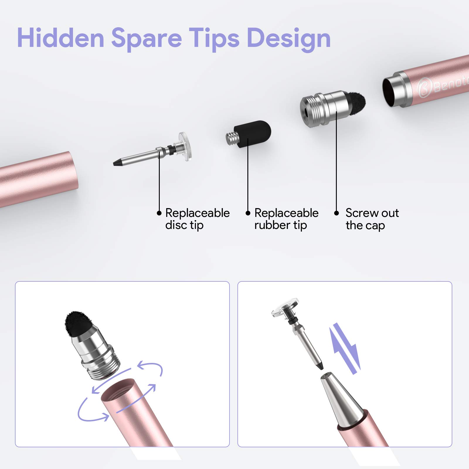 Premium Stylus Pen for iPad, iPhone, Android & Chromebook - Fine Tip with High Sensitivity Rubber Disc for Drawing, Writing & Note Taking - Perfect for Artists, Students & Professionals (Rose Gold)