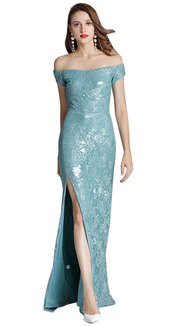 Elegant Off Shoulder Lace Sequin Mermaid Evening Dress for Women - Formal Prom Gown, Homecoming, Wedding Guest & Special Occasion Wear