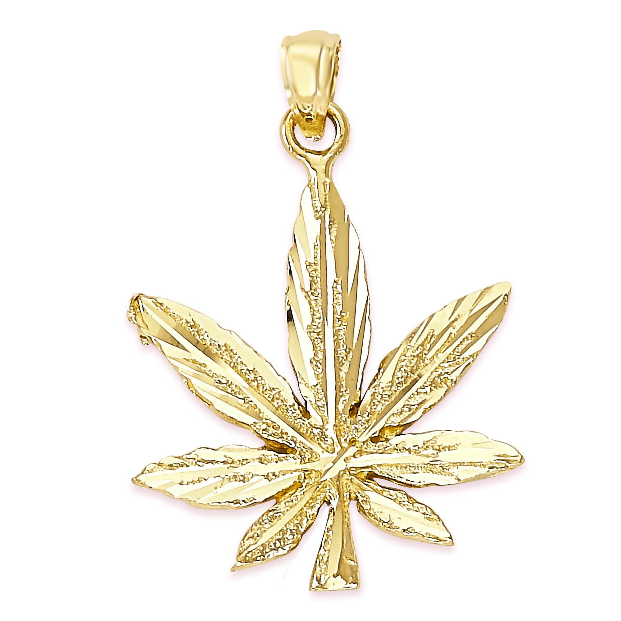 10k Solid Gold Weed Leaf Pendant Necklace - Durable 14K Real Gold Cannabis Jewelry for Women - Perfect Stoner Gift, 420 Accessories & Hippie Fashion Statement - Great for Festivals, Gifting & Everyday Wear