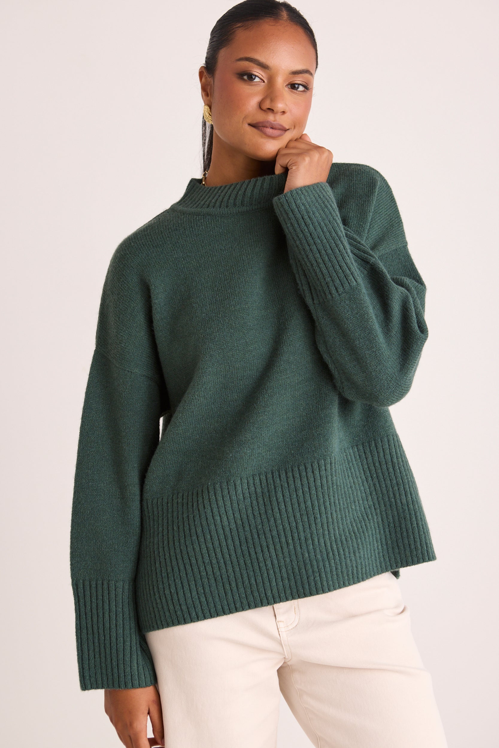 Alaska Forest Funnel Neck Knit Jumper - Women's Winter Warm Sweater for Outdoor Activities and Casual Wear
