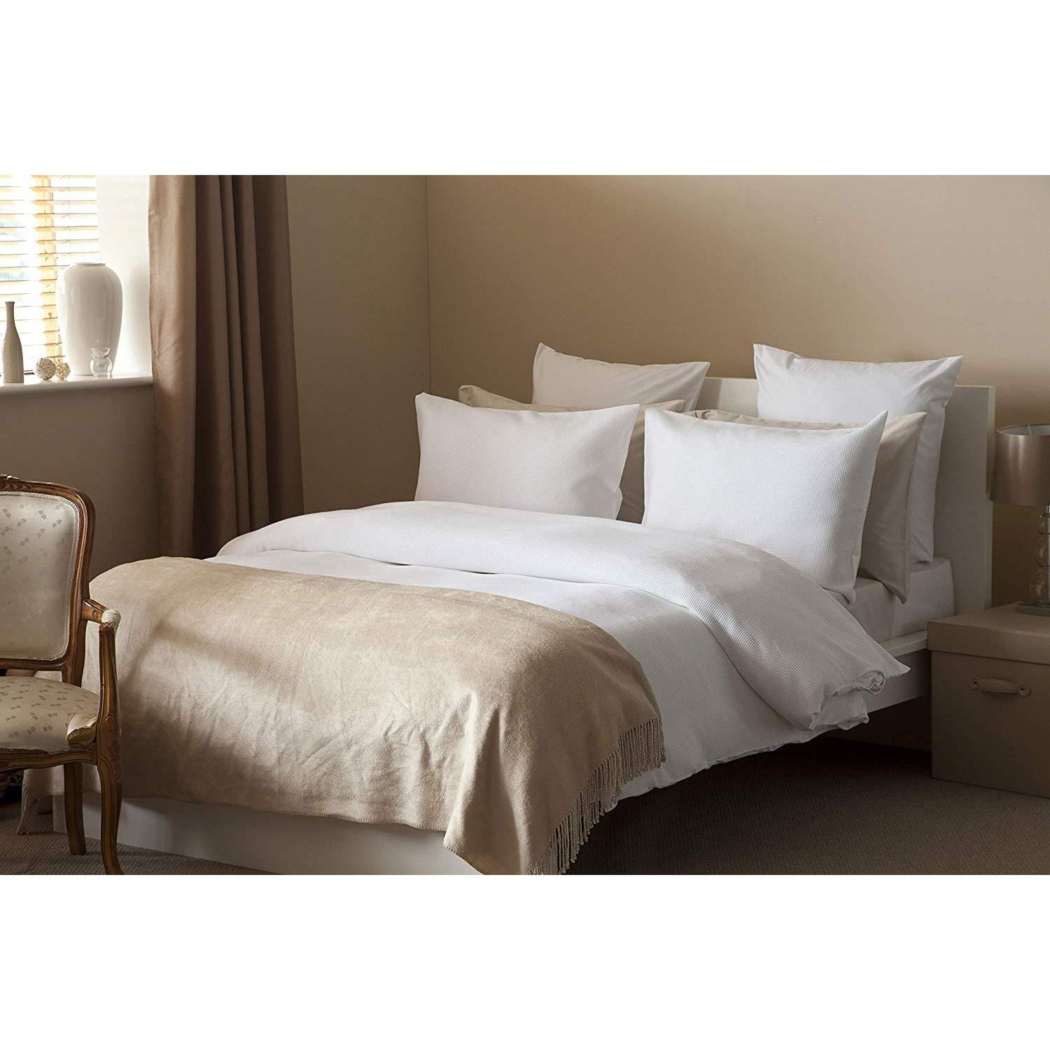 Belledorm Waffle Weave Cotton Duvet Cover Set - Queen Size, White - Soft & Breathable Bedding for Cozy Nights & Hotel-Style Comfort