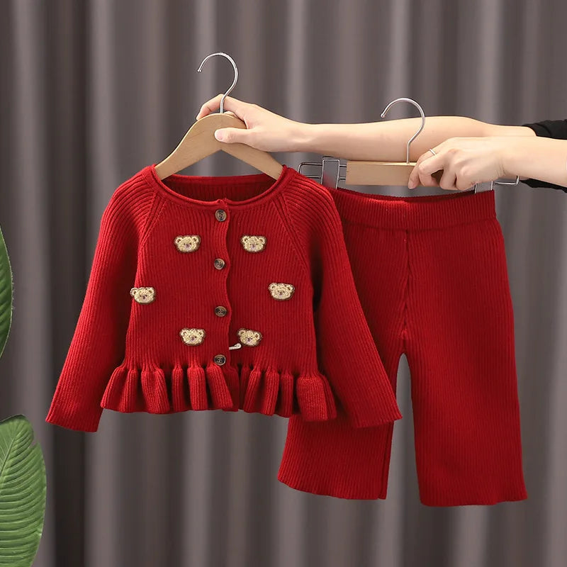 Adorable 2-Piece Christmas Outfit for Girls - Red Knit Sweater & Bunny Skirt Set (Ages 2-7Y) | Perfect for Holiday Parties & Family Photos