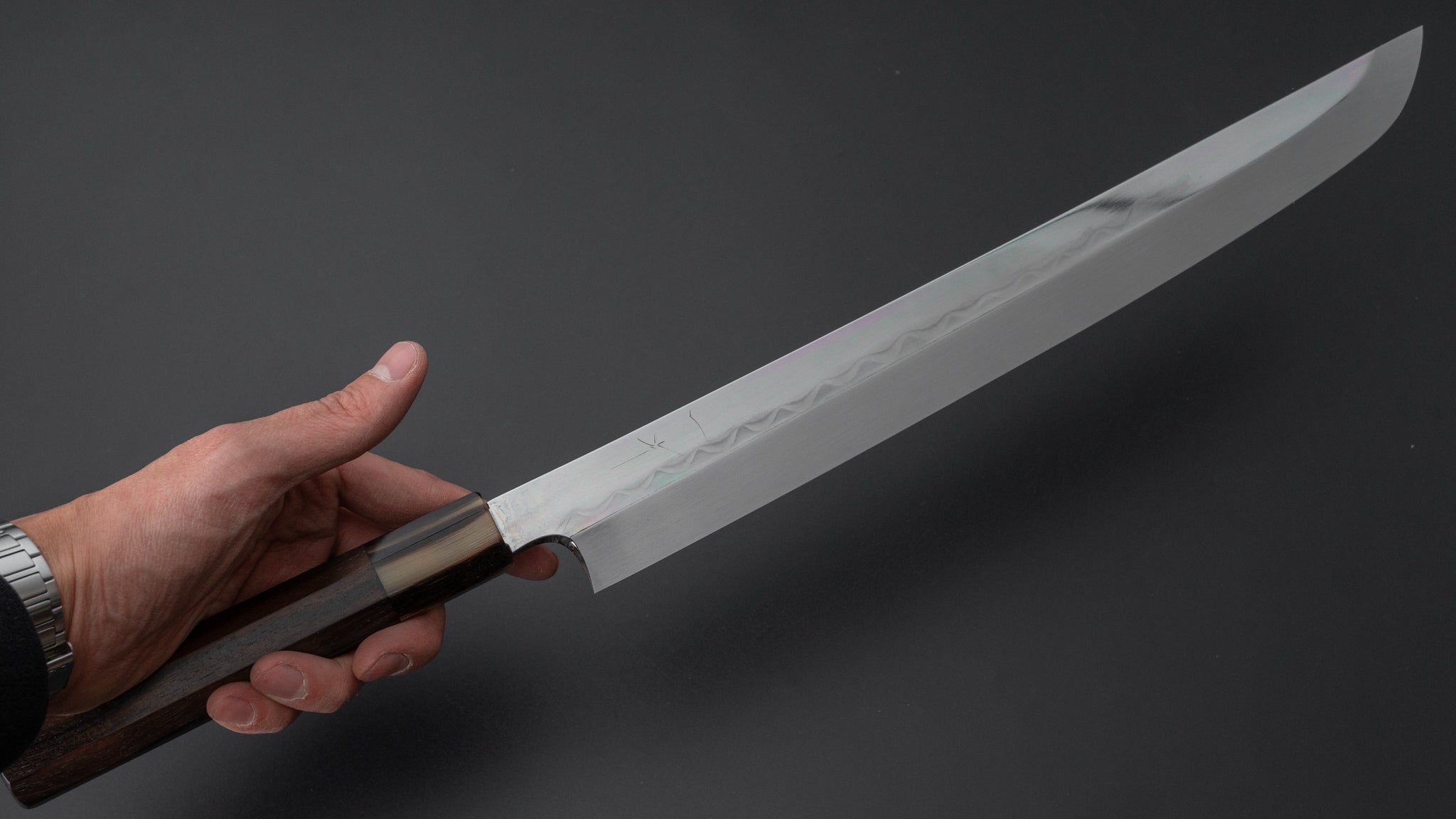 Hitohira Togashi White #1 Notaremon Mizu Honyaki Yanagi Sakimaru 330mm Japanese Chef Knife with Taihei Makassar Ebony Handle & Saya - Perfect for Sushi, Sashimi & Precision Cutting