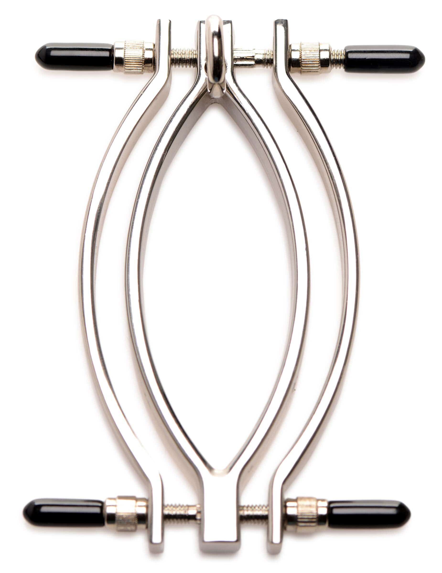 Adjustable Pussy Clamp with Leash - Silver BDSM Toy for Sensual Play & Bondage, Perfect for Couples & Adult Roleplay Scenes