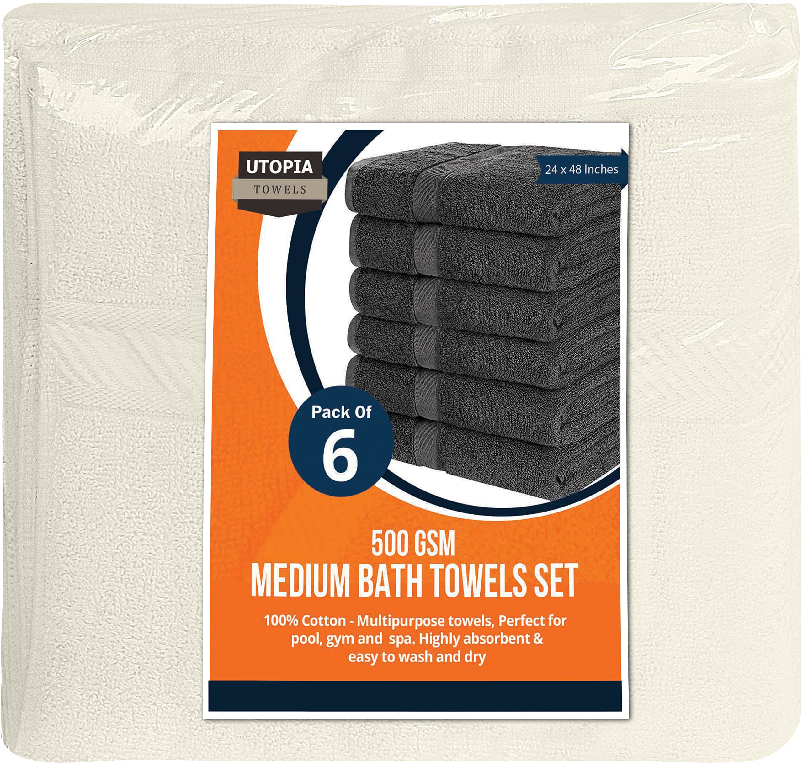 Utopia Towels 6-Pack Premium Small Bath Towels Set - 24x48 Inches, 500 GSM 100% Ring Spun Cotton - Ultra Soft, Lightweight & Highly Absorbent Quick-Drying Towels for Hotel, Spa, Bathroom & Gym - Ivory (Perfect for Travel, Guest Bathrooms & Luxury Home Use)