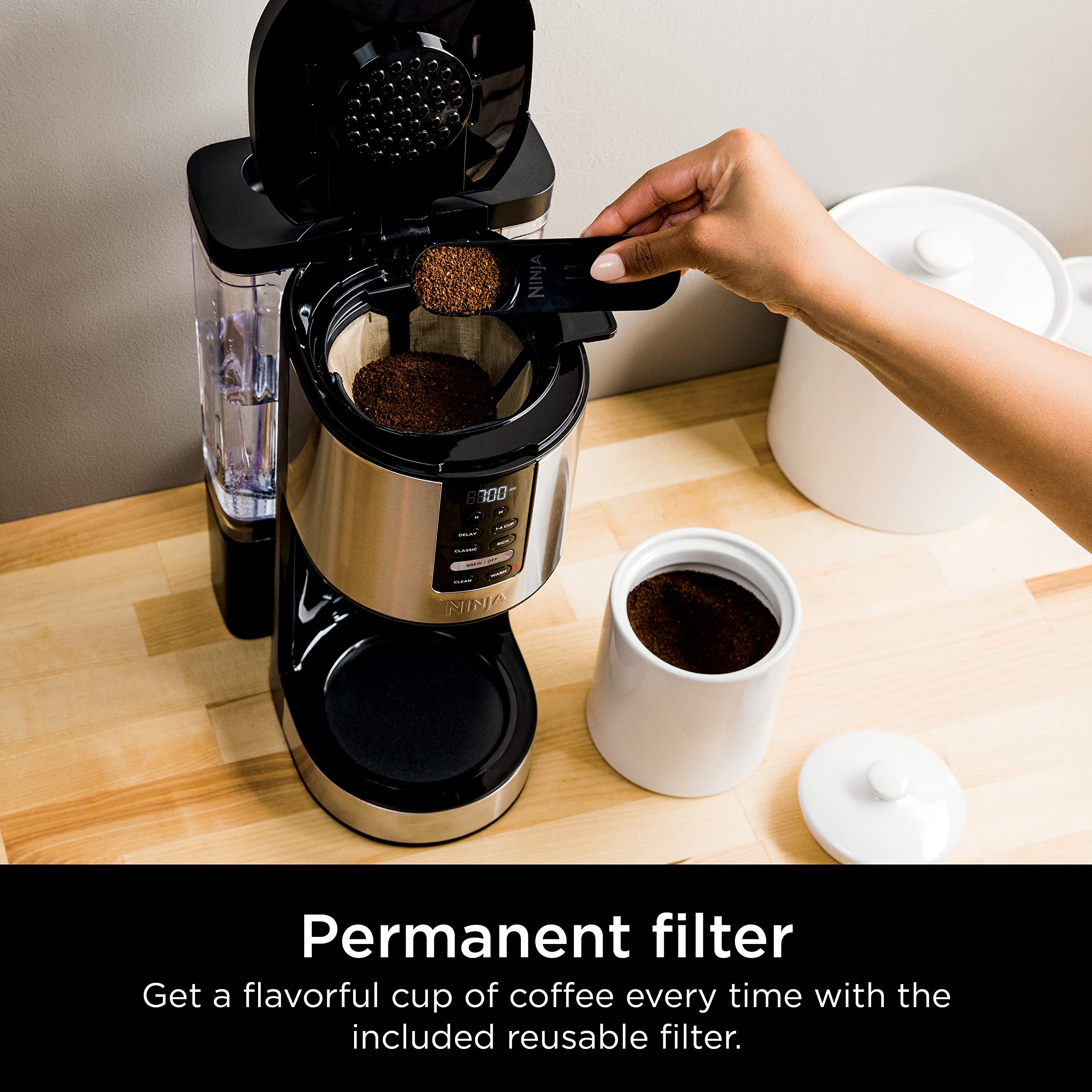 Ninja DCM200C Programmable XL 14-Cup Coffee Maker with Permanent Filter - Stainless Steel Silver - 14-Cup Glass Carafe - Perfect for Home, Office & Large Gatherings