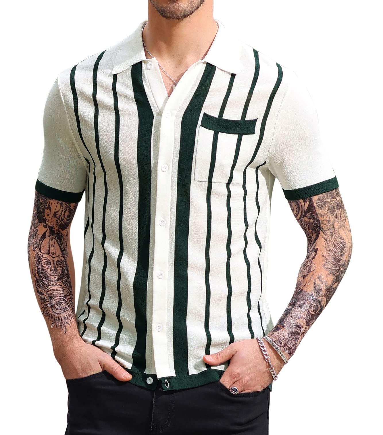 Vintage Striped Men's Polo Shirt - PJ Paul Jones Button Down Knitted Golf Shirt for Casual Wear & Sports