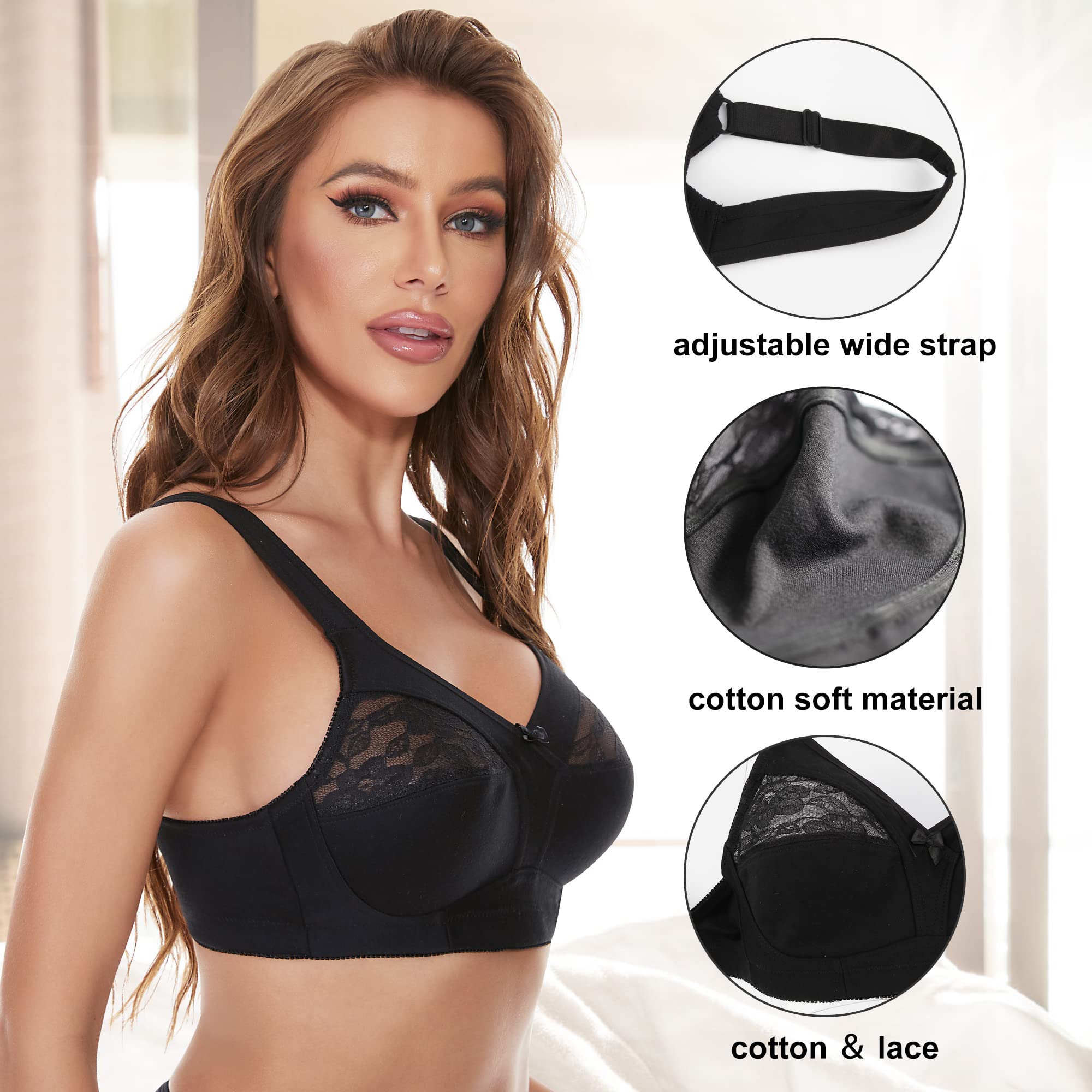sheroine Women's Plus Size Cotton Lace Wirefree Bra - Ultra Thin Soft Unpadded Full Figure Support Bras for Everyday Comfort | Perfect for Work, Yoga & Relaxation
