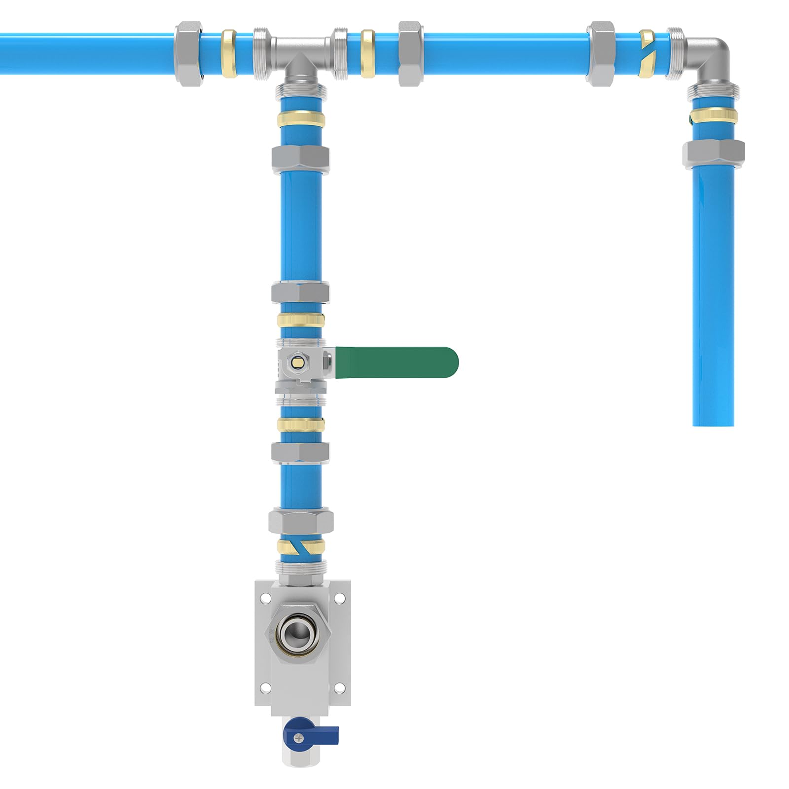 3/4 Inch x 100 Ft Compressed Air Piping System - Heavy Duty HDPE-Aluminum Air Hose Kit (200 PSI, Blue) for Garage Air Compressors, Automotive Shops & Industrial Applications - Includes All Accessories for Easy Installation