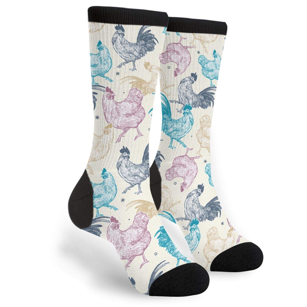 Vintage Colorful Goose Pattern Crew Socks for Women & Men - Breathable Moisture-Wicking Running Socks with Fun Novelty Design - Perfect for Jogging, Gym Workouts and Casual Wear