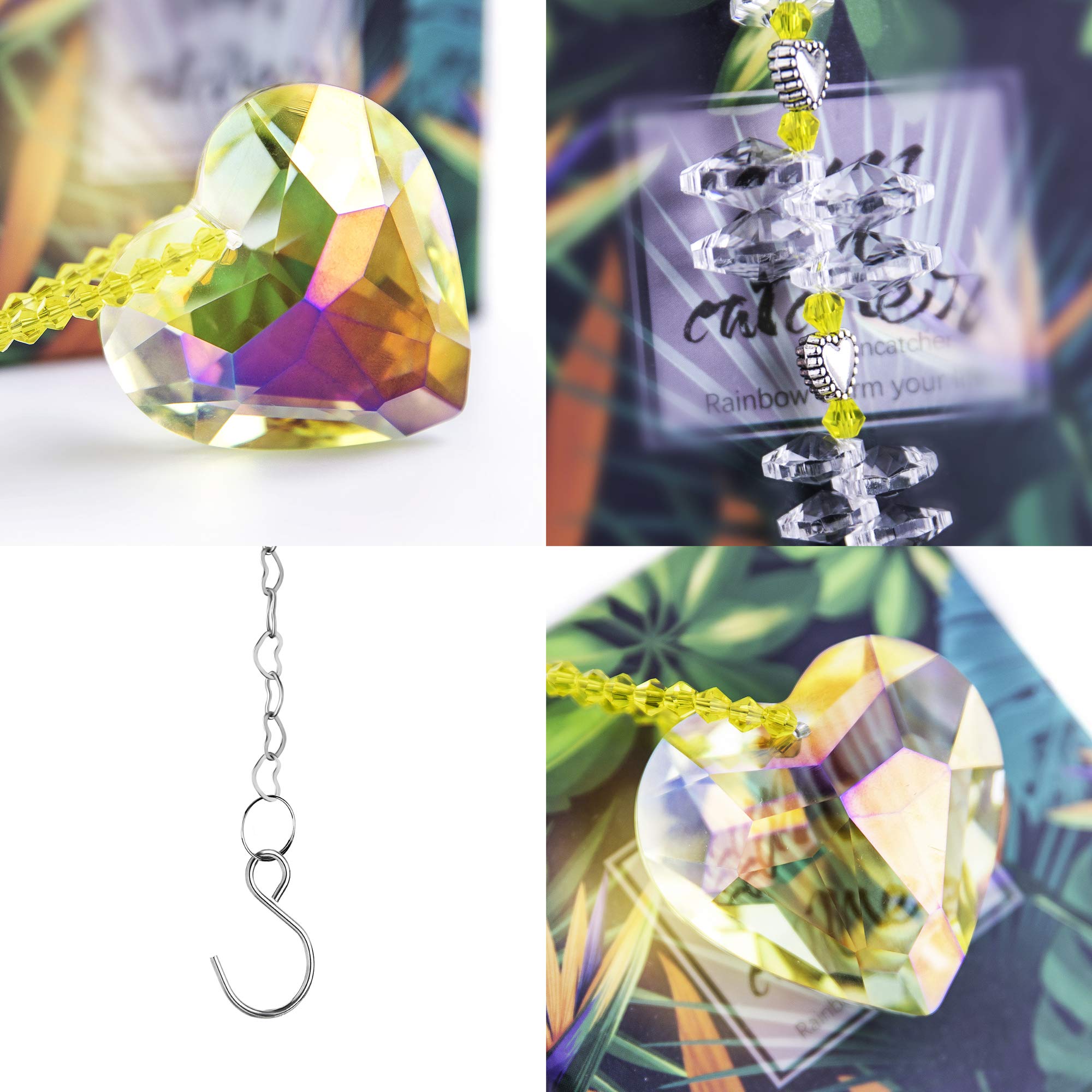 45mm Yellow Heart Crystal Suncatcher - Handmade Rainbow Maker Prism for Windows, Outdoor & Indoor Hanging Decor - Perfect for Home, Garden, Nursery & Meditation Spaces