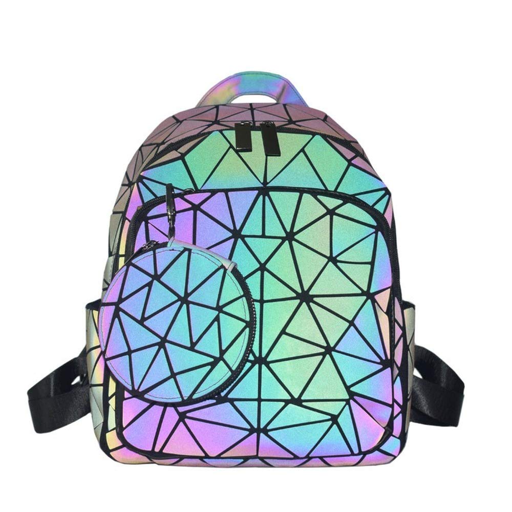 Stylish Reflective Luminous Backpack for Women - Geometric Travel Backpack with Matching Wallet - Waterproof School Bag & Commuter Purse for Night Safety (Ideal for College, Work, Gym & Outdoor Activities)