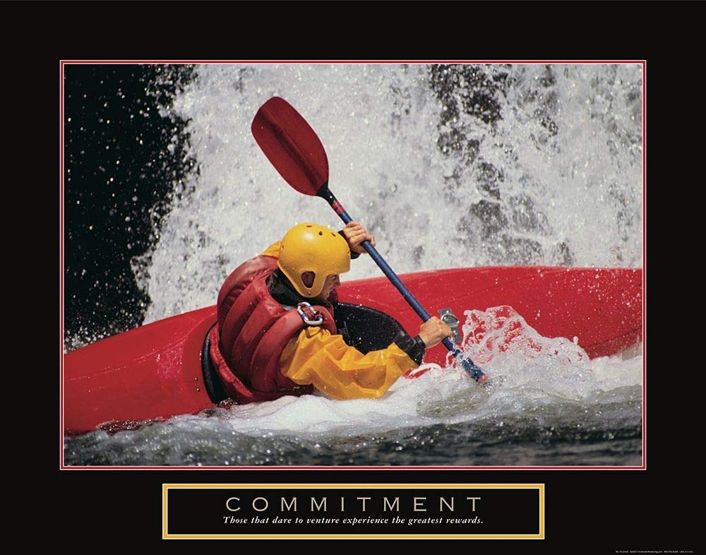 Kayak Rapids Orange Fine Art Rolled Canvas Print - 30x38 Inch Commitment Kayaker Sports & Games Wall Decor - Perfect for Home, Office, or Outdoor Adventure Enthusiasts