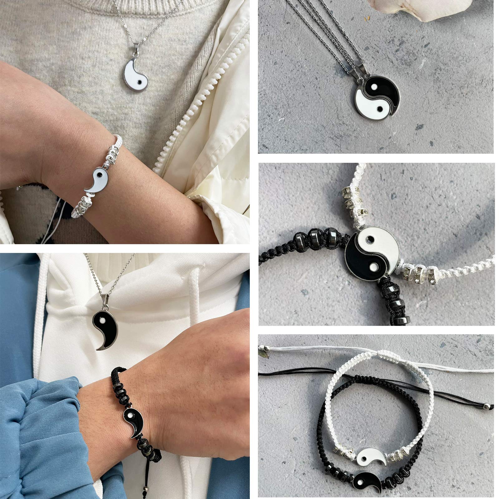 4PCS Couple Necklace & Bracelet Set for Him and Her - CZ Heart 
