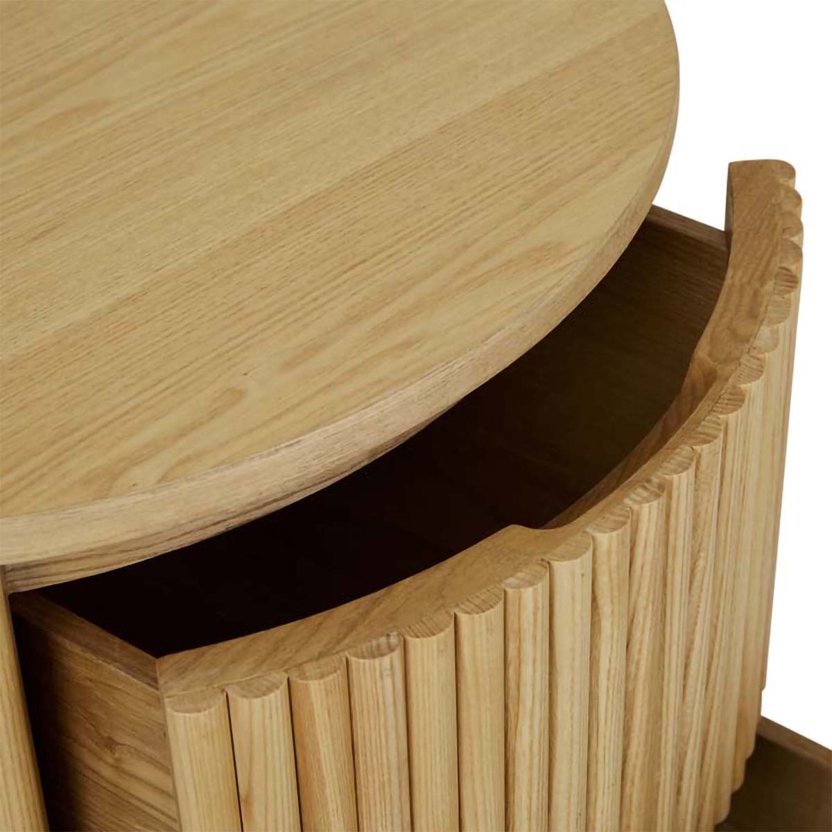 Benjamin Ripple Round Bedside Table - Modern Nightstand with Storage Shelf for Bedroom, Living Room, or Office - Perfect for Lamps, Books, and Decor