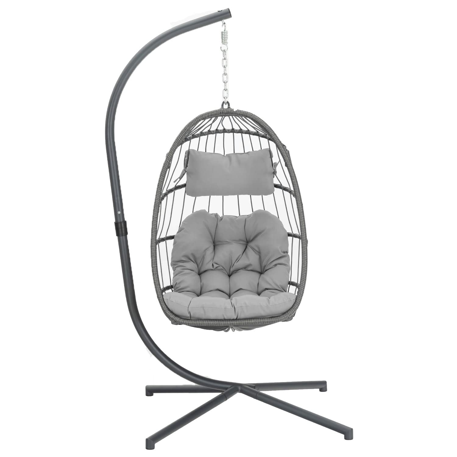 Yechen Rattan Wicker Hanging Egg Chair with Stand - Indoor/Outdoor Swing Chair for Bedroom, Patio & Garden - Aluminum Steel Frame & UV Resistant Cushion (350lbs Capacity) - Perfect for Relaxing, Reading & Lounging