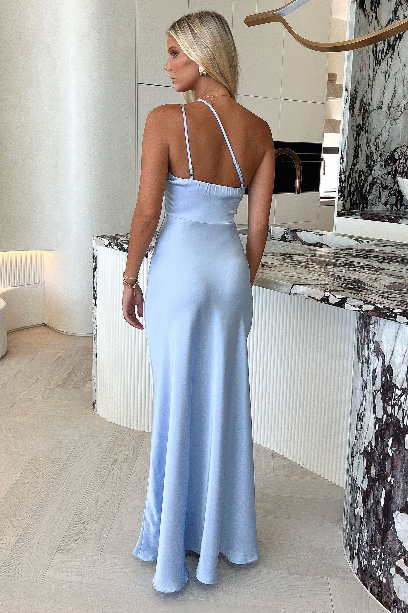 Elegant Aurelia One Shoulder Satin Maxi Dress in Blue | Formal Evening Gown for Weddings, Prom & Special Occasions