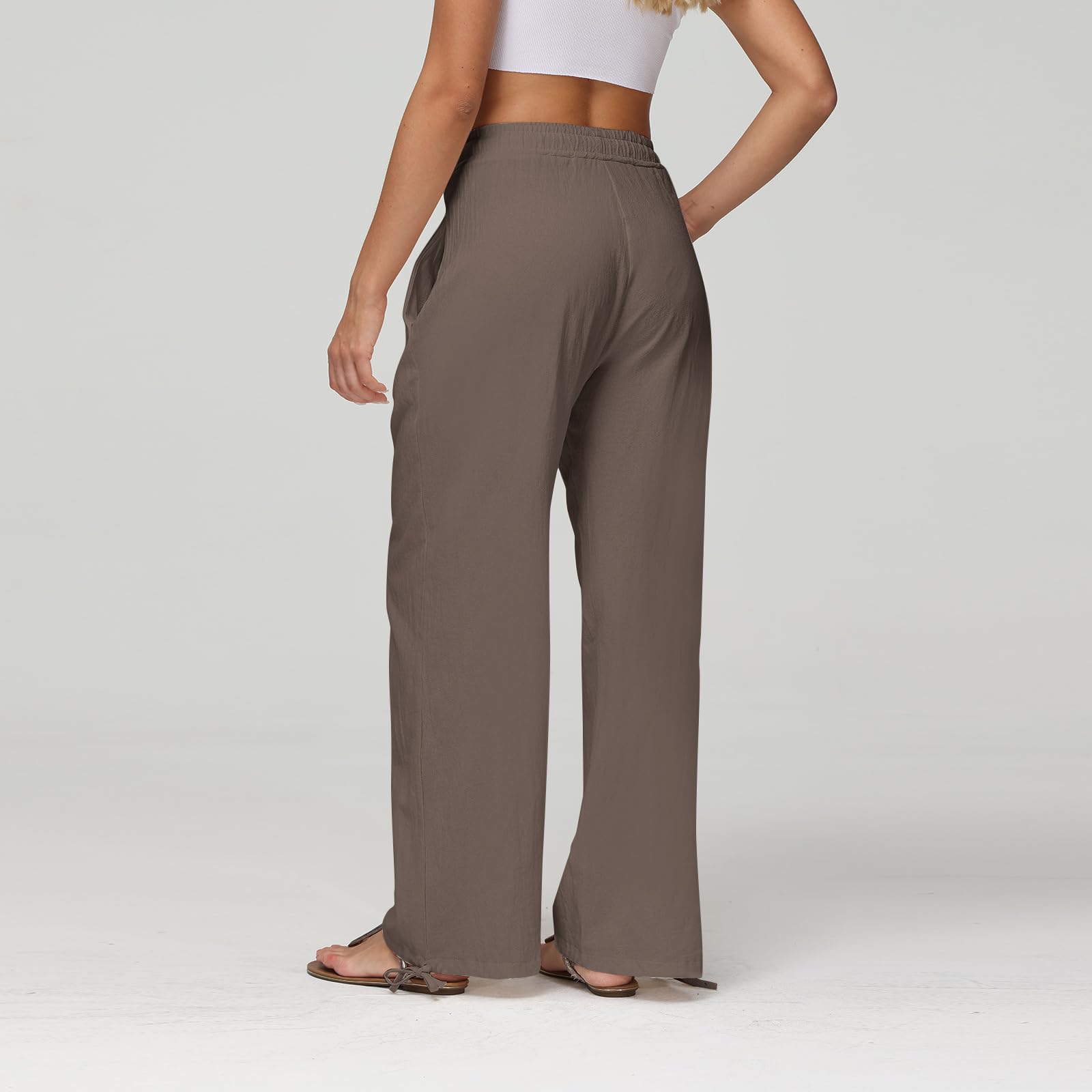 Women's Cotton Linen Palazzo Pants - Summer Loose Drawstring Waist Wide Leg Casual Trousers with Pockets | Perfect for Beach, Yoga & Boho Outfits